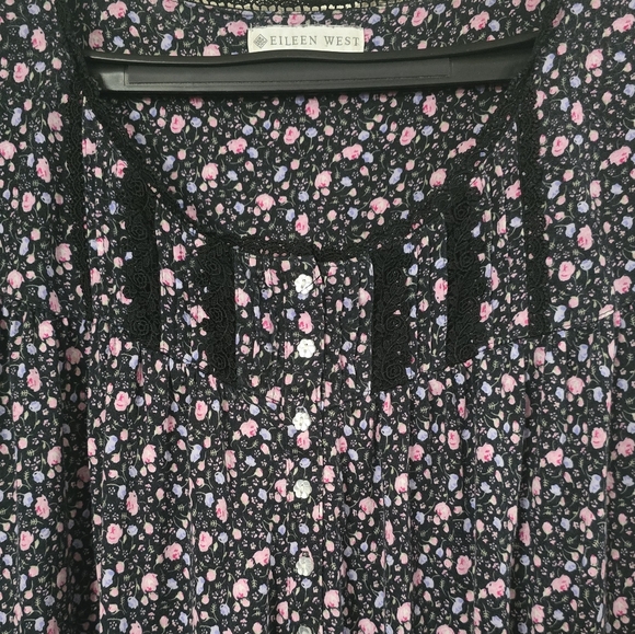 Eileen West Black Floral Nightgown 2X Cotton Modal Cottagecore - Picture 4 of 9